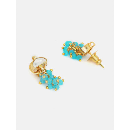 Ruby Raang Studio Semi-Circle Gold Blue Earrings With Maang Tikka