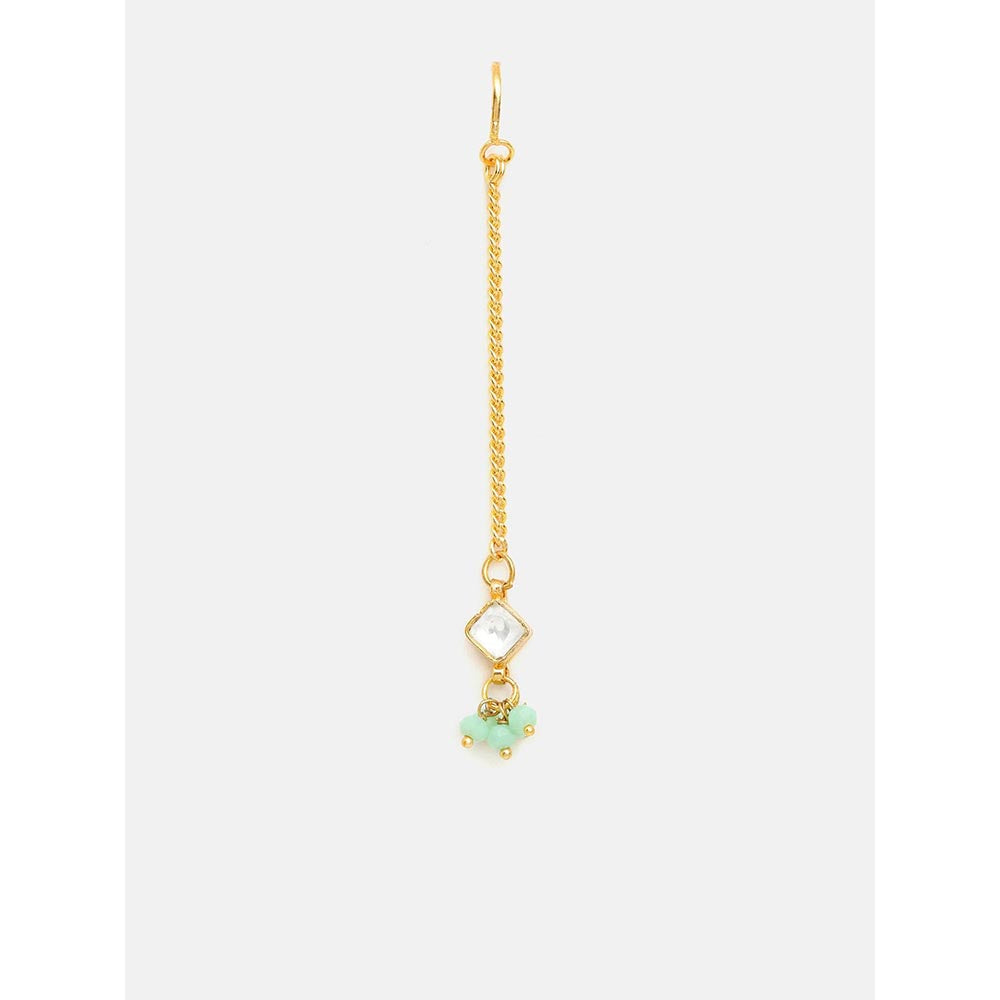 Ruby Raang Studio Set Of Pastel Green Maang Tikka with Earrings