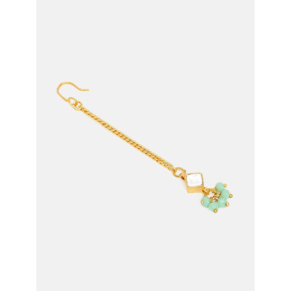 Ruby Raang Studio Set Of Pastel Green Maang Tikka with Earrings