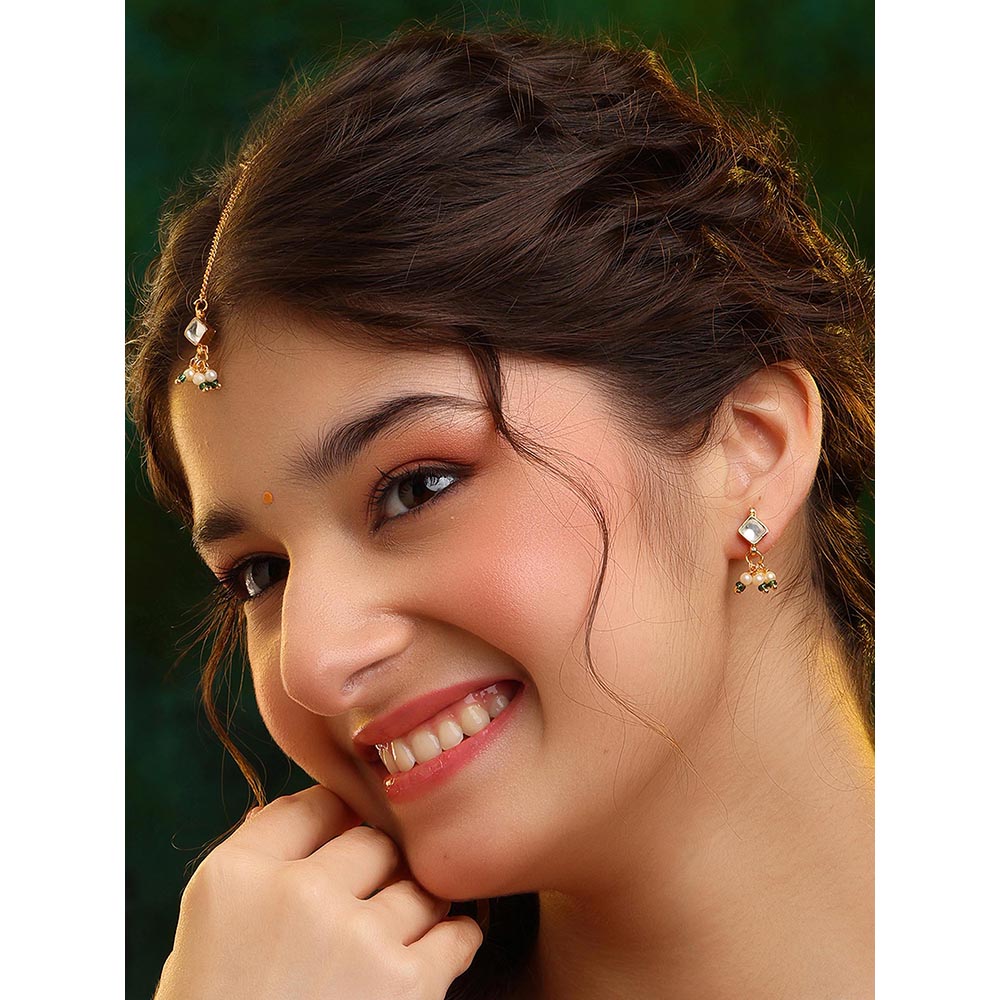 Ruby Raang Studio Double Color Drops Maang Tikka with Earrings