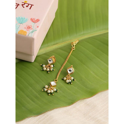 Ruby Raang Studio Double Color Drops Maang Tikka with Earrings