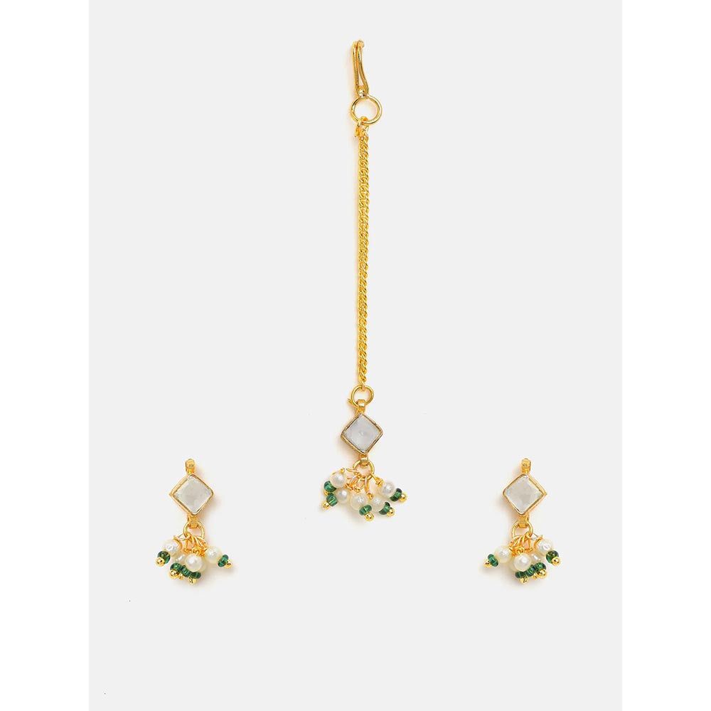 Ruby Raang Studio Double Color Drops Maang Tikka with Earrings