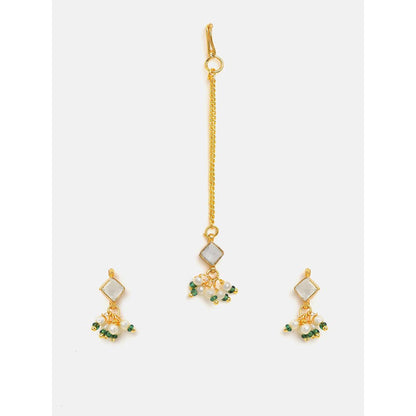 Ruby Raang Studio Double Color Drops Maang Tikka with Earrings