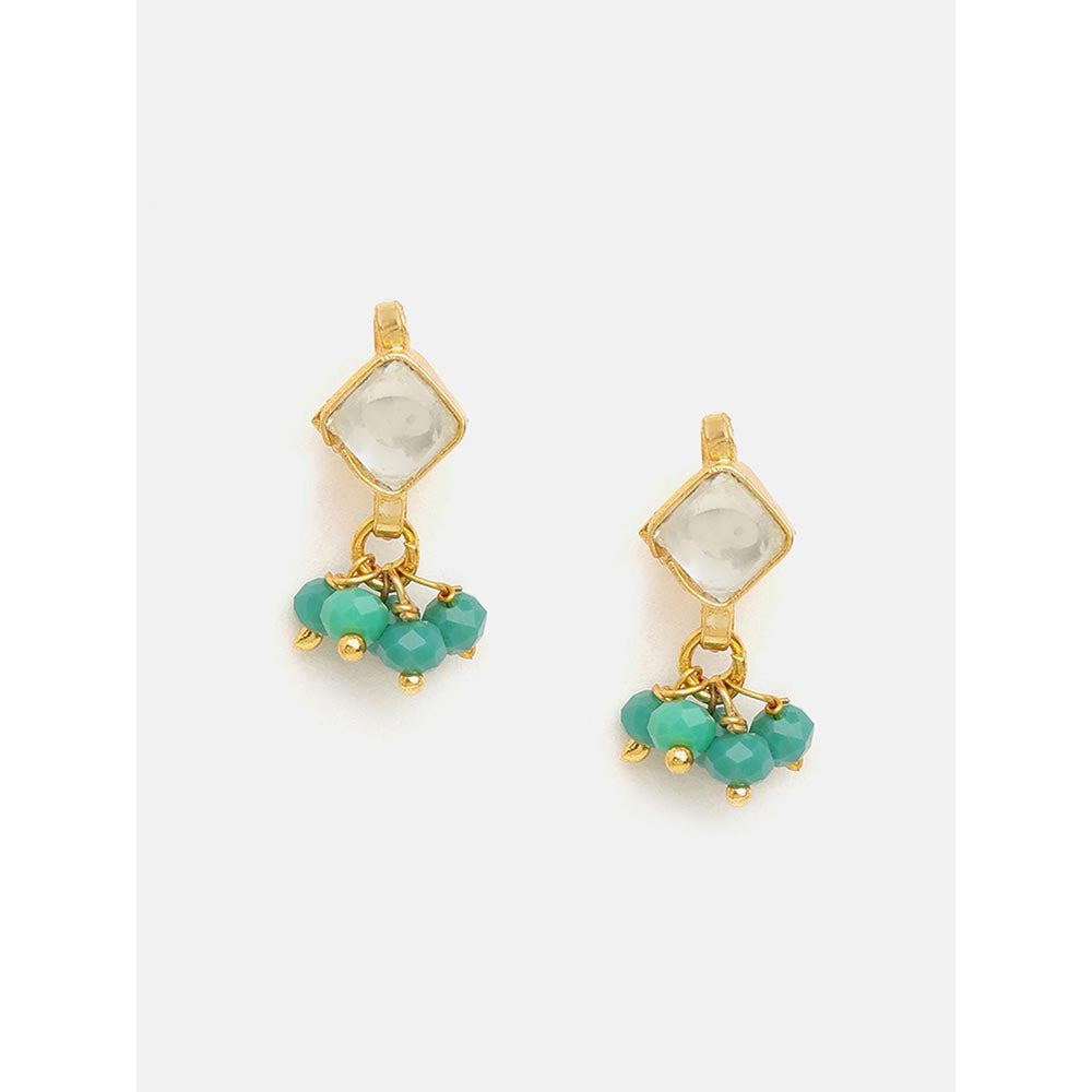 Ruby Raang Studio Gold-White Earrings with Maang Tikka