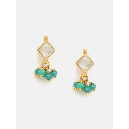 Ruby Raang Studio Gold-White Earrings with Maang Tikka