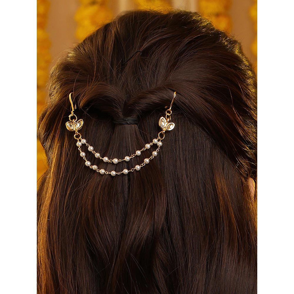 Ruby Raang Studio Pearl Kundan Hair Pin
