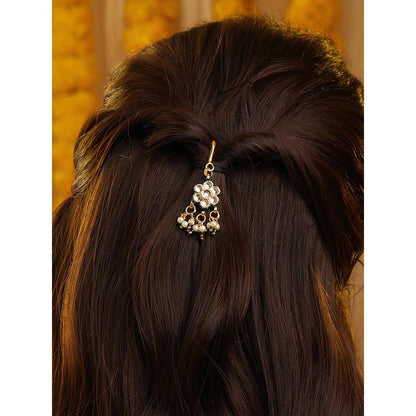 Ruby Raang Studio Hair Flower Kundan Pearl Hair Pin
