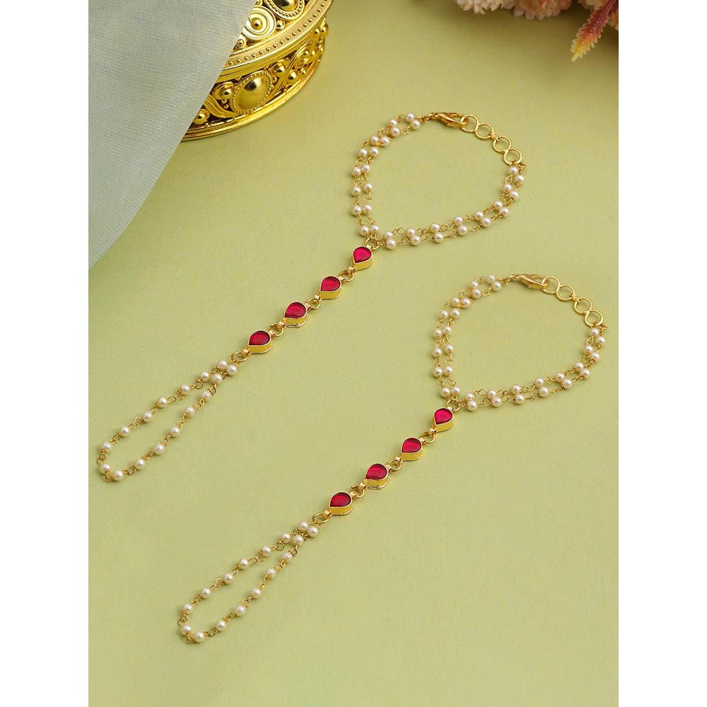 Ruby Raang Studio Gulnaar Pearl Kundan Ruby Hand Harness