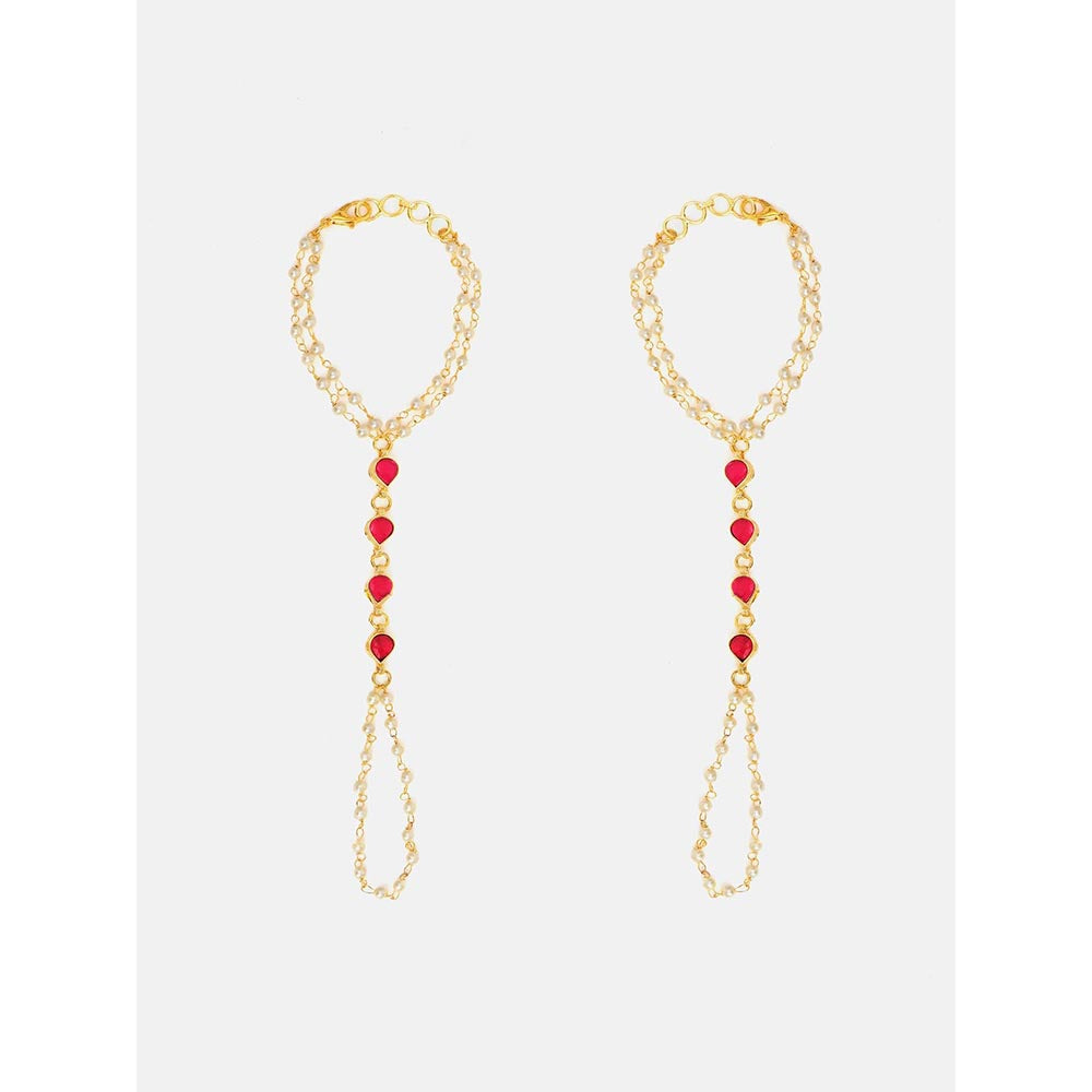 Ruby Raang Studio Gulnaar Pearl Kundan Ruby Hand Harness