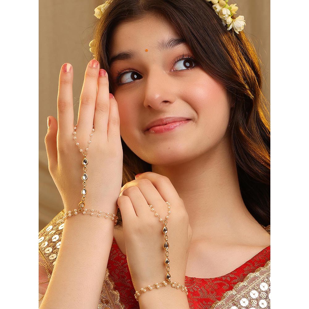 Ruby Raang Studio Kundan And Pearl Hand Harness
