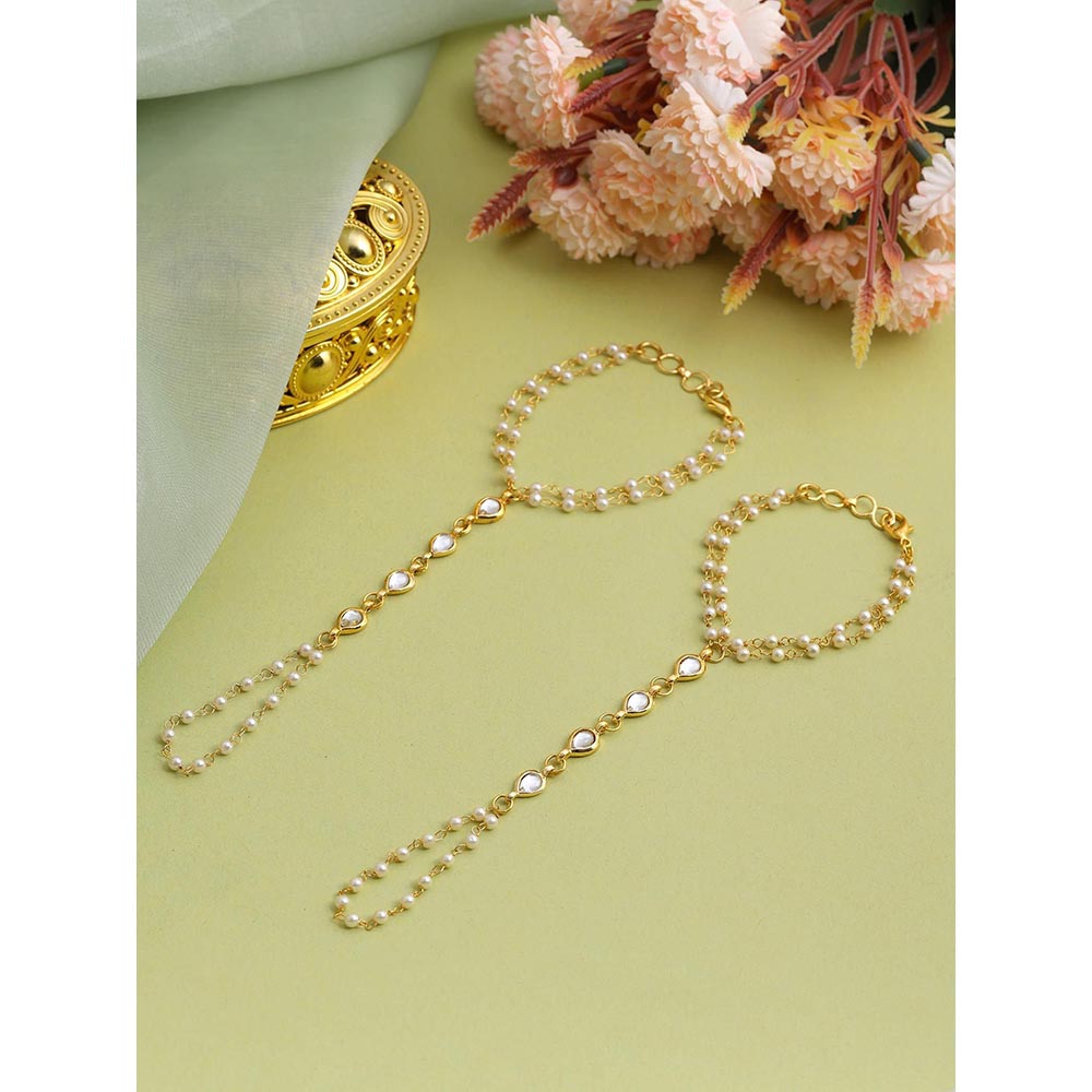Ruby Raang Studio Kundan And Pearl Hand Harness