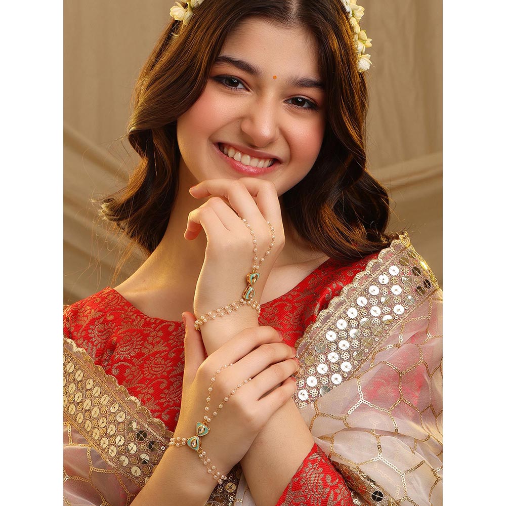Ruby Raang Studio Saanjh Pearl Kundan Hand Harness