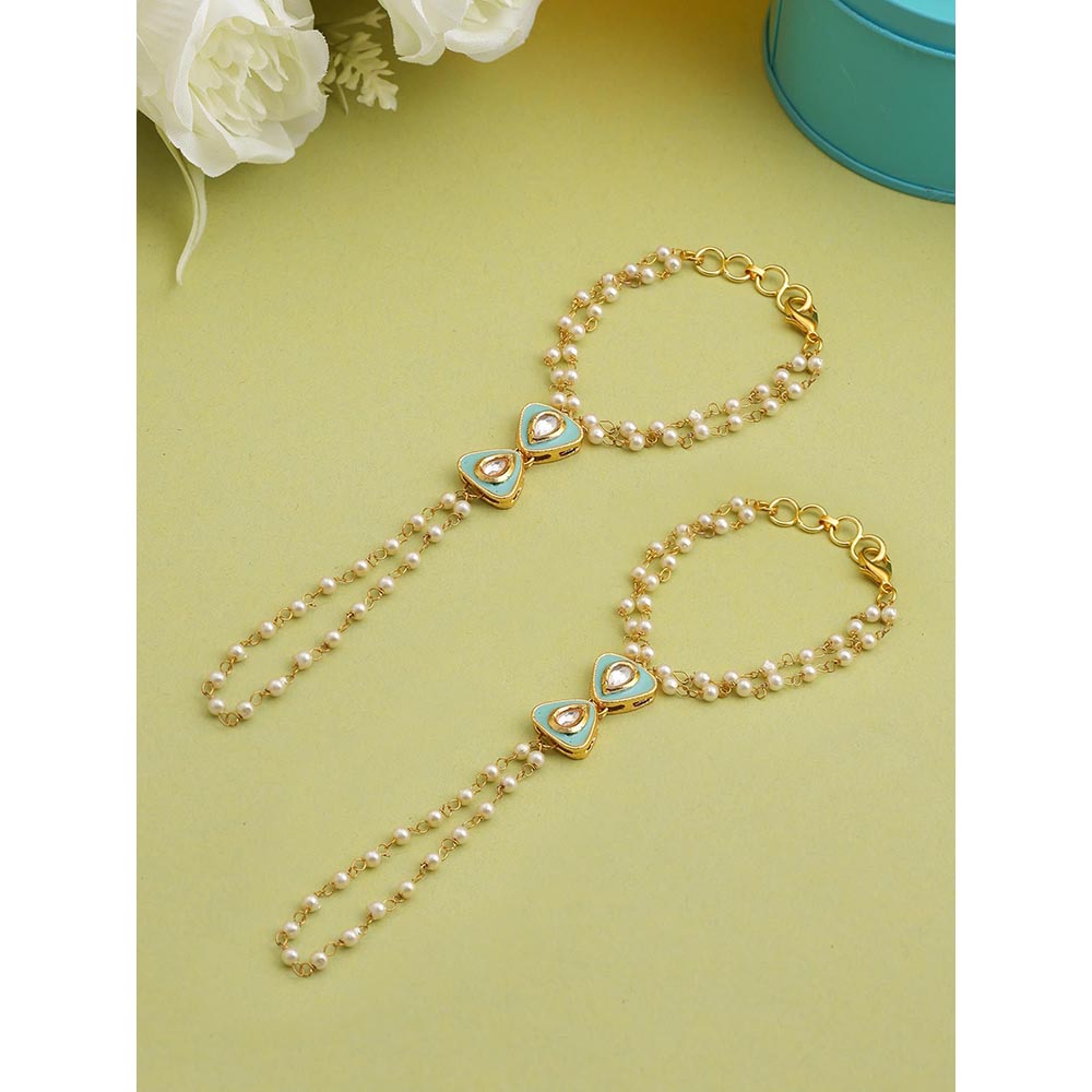 Ruby Raang Studio Saanjh Pearl Kundan Hand Harness