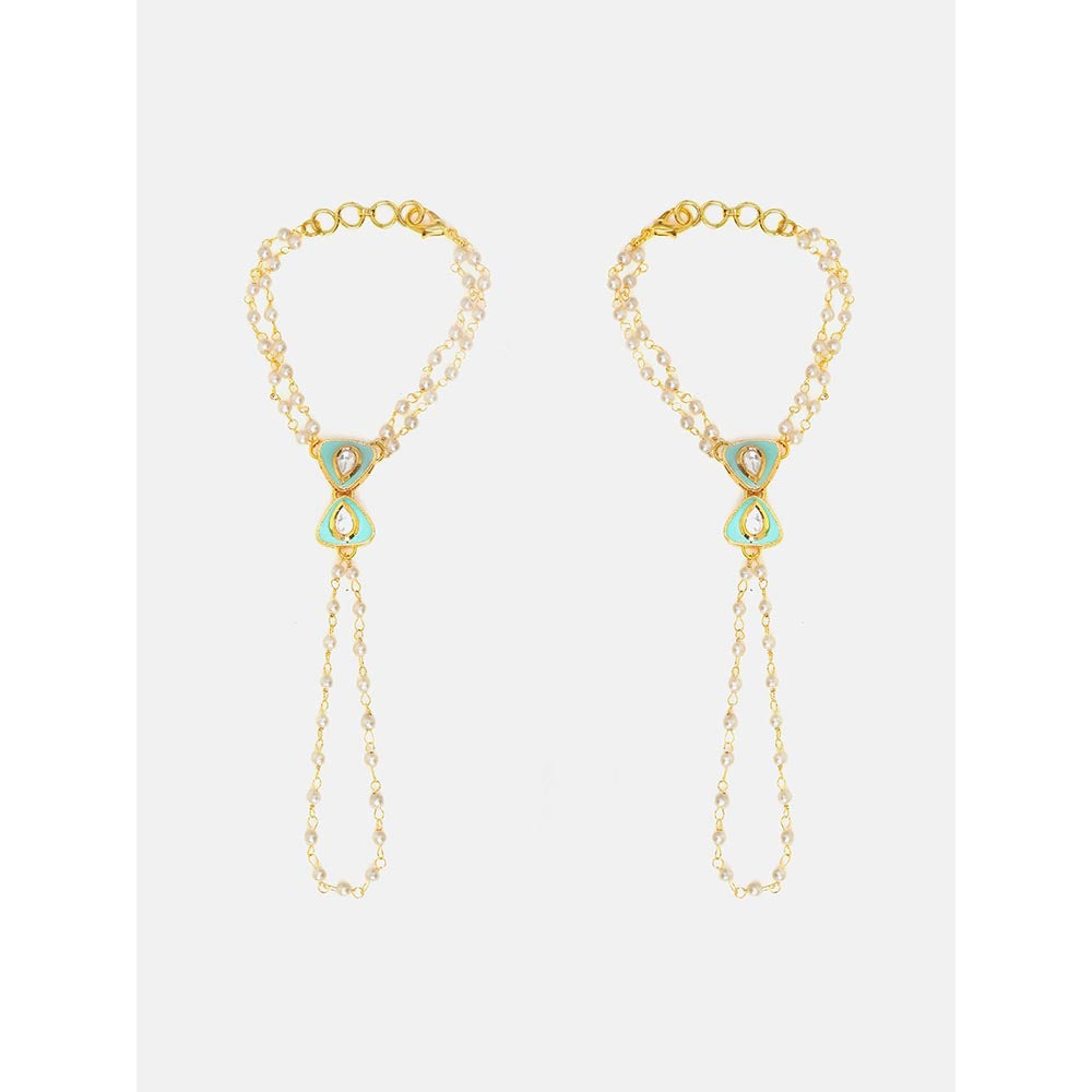 Ruby Raang Studio Saanjh Pearl Kundan Hand Harness