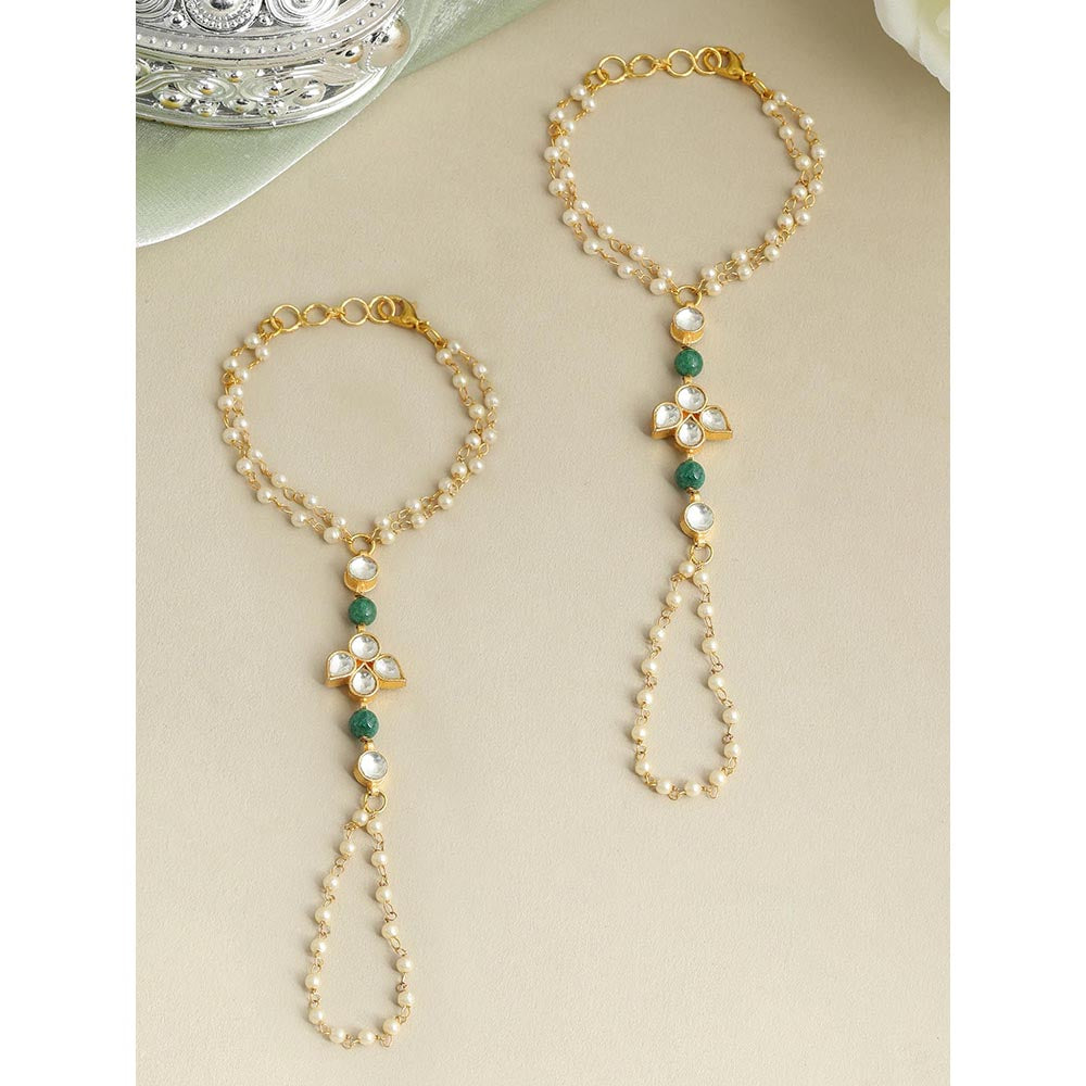 Ruby Raang Studio Pearl Kundan Hand Harness