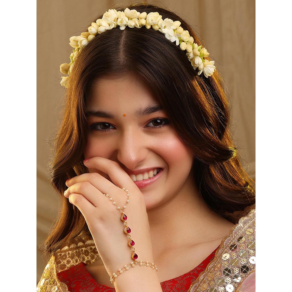 Ruby Raang Studio Mannat Pearl Kundan Hand Harness