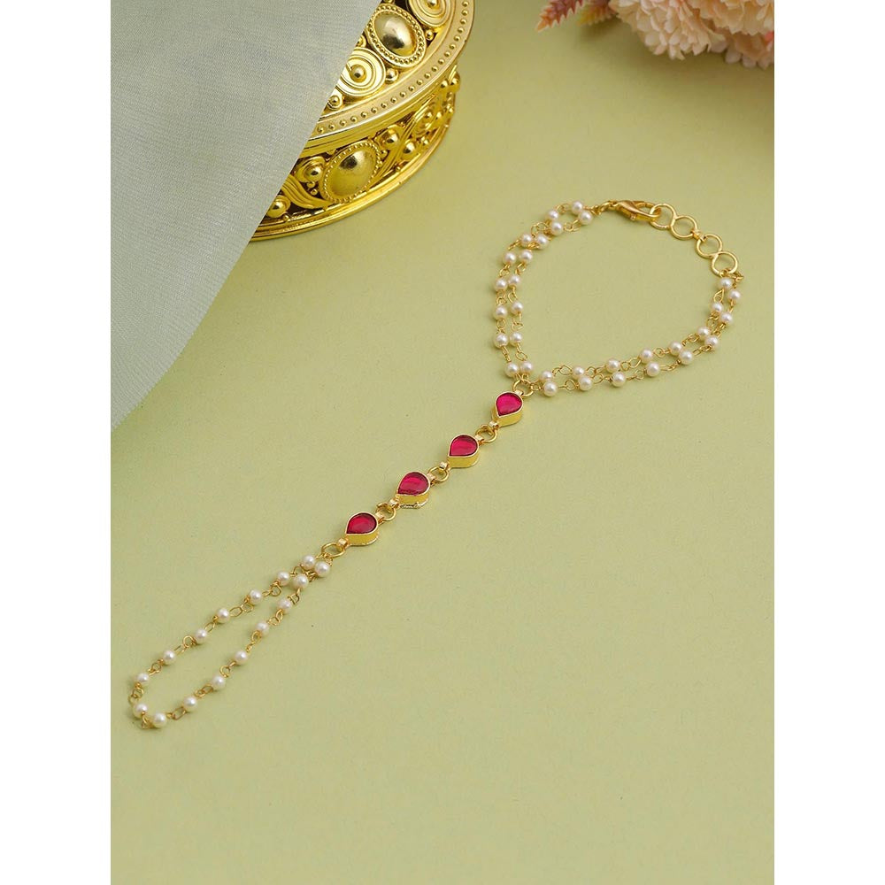 Ruby Raang Studio Mannat Pearl Kundan Hand Harness