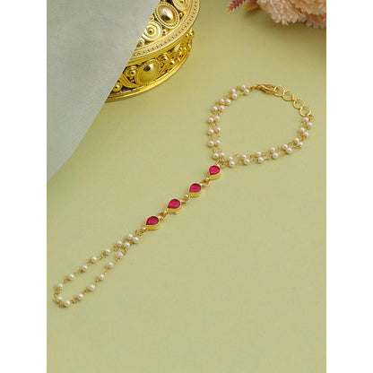 Ruby Raang Studio Mannat Pearl Kundan Hand Harness