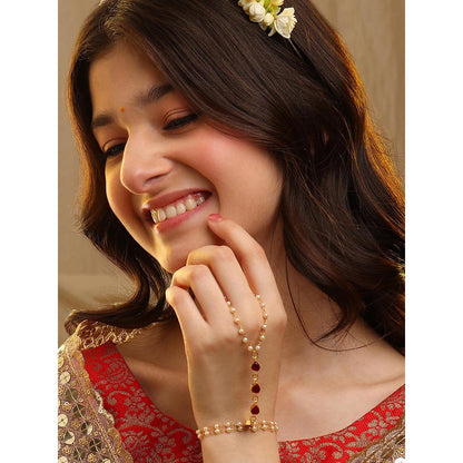 Ruby Raang Studio Mannat Pearl Kundan Hand Harness