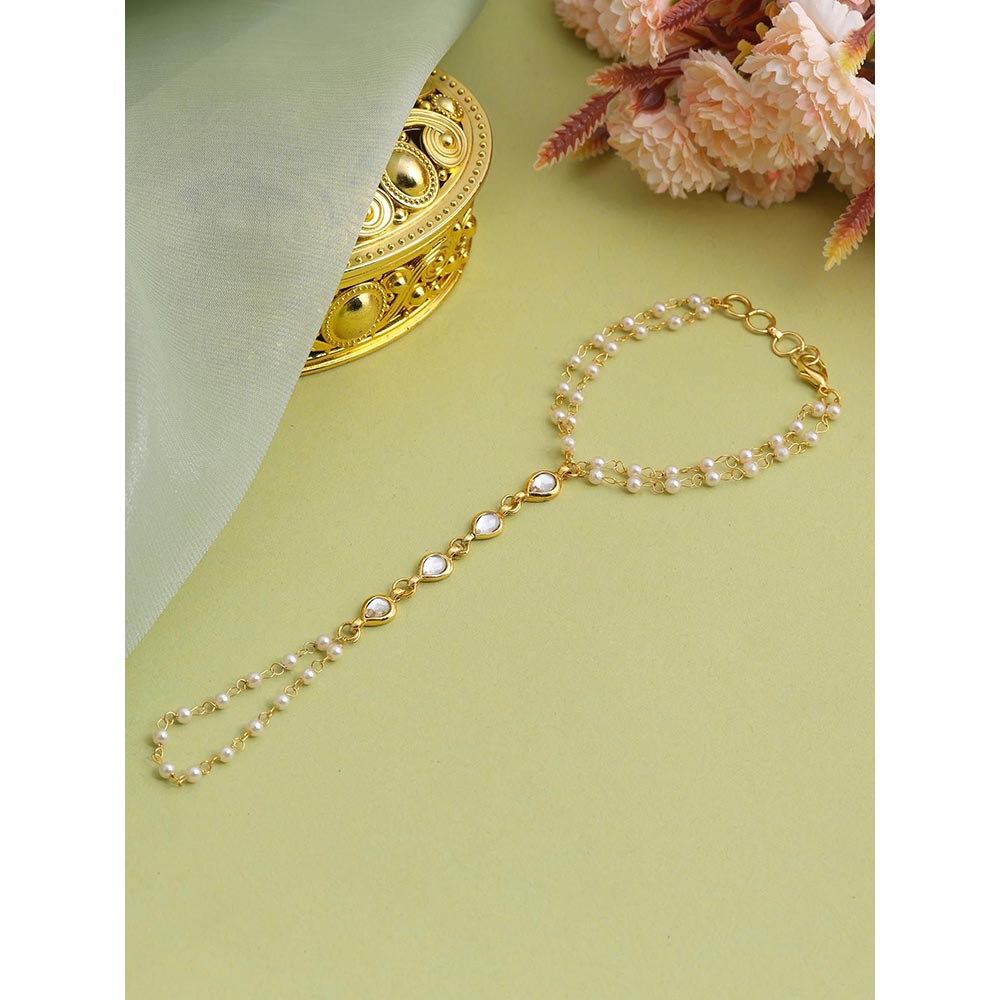 Ruby Raang Studio Subtle Gold-Pearl Kundan Hand Harness