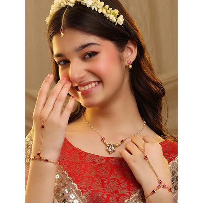 Ruby Raang Studio Womens Pearl Pink Kundan Jewellery Set