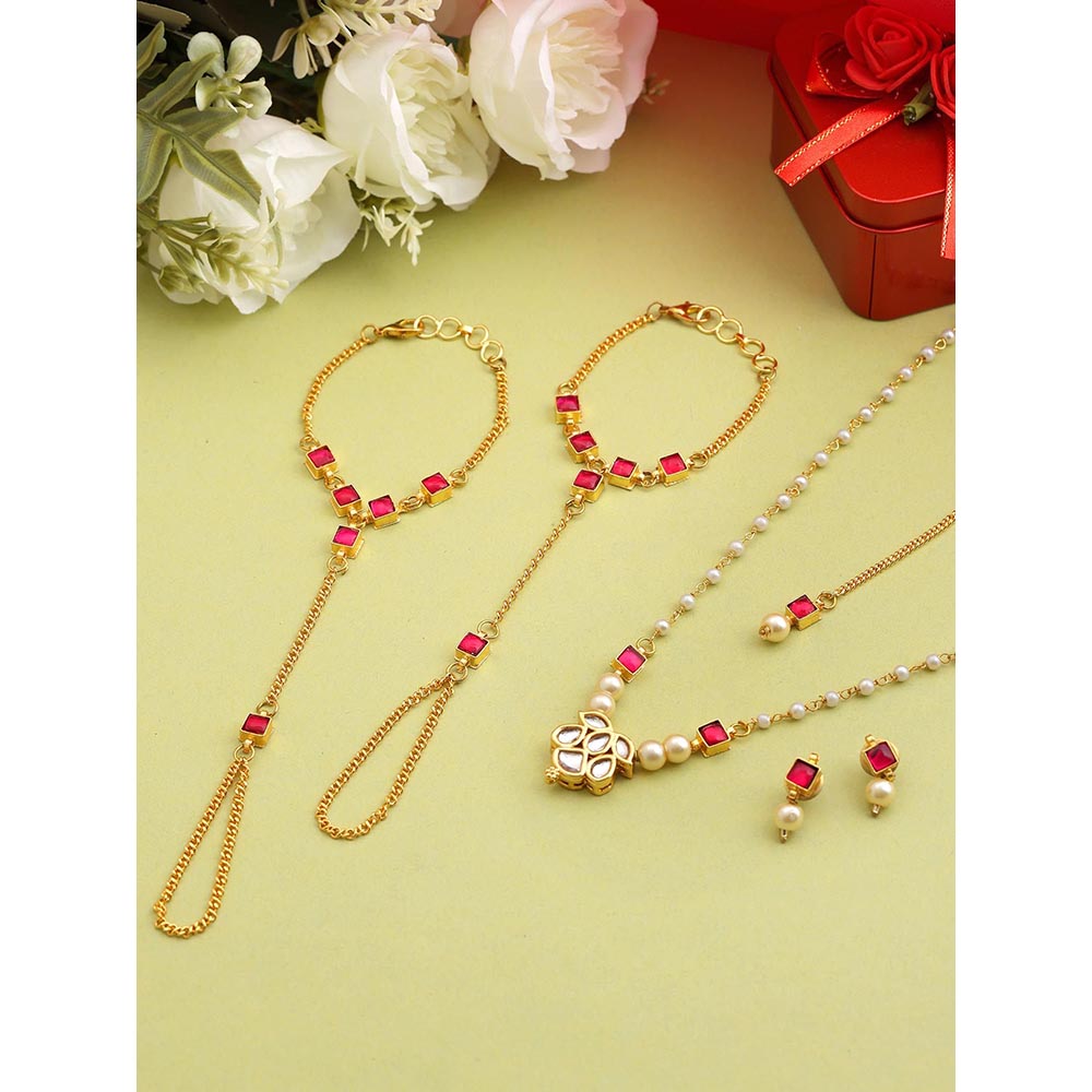 Ruby Raang Studio Womens Pearl Pink Kundan Jewellery Set