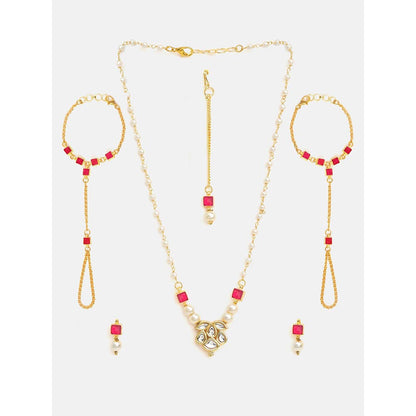 Ruby Raang Studio Womens Pearl Pink Kundan Jewellery Set