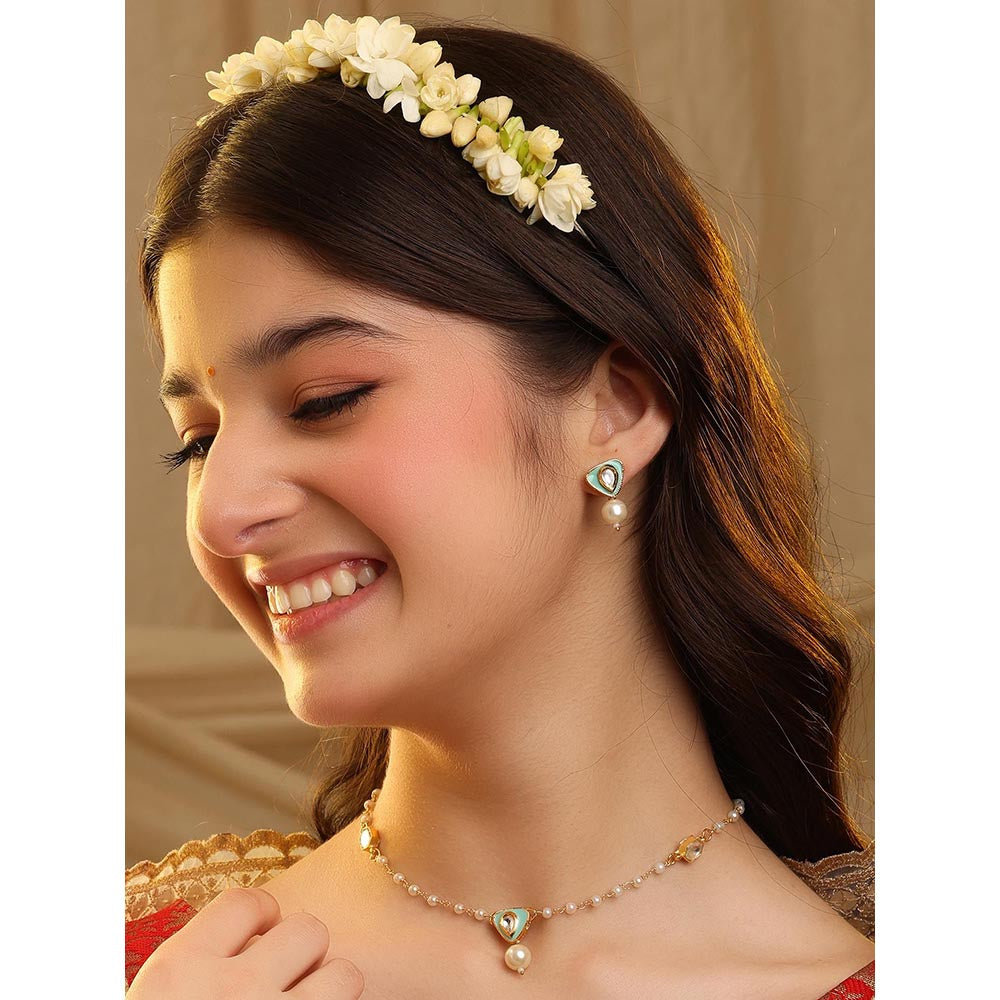 Ruby Raang Studio Ruhani Pearl Kundan Necklace with Earrings