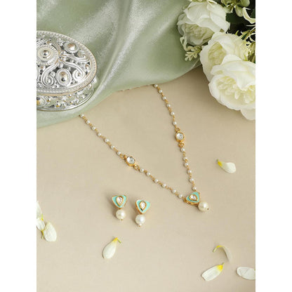 Ruby Raang Studio Ruhani Pearl Kundan Necklace with Earrings