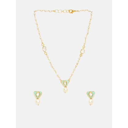 Ruby Raang Studio Ruhani Pearl Kundan Necklace with Earrings