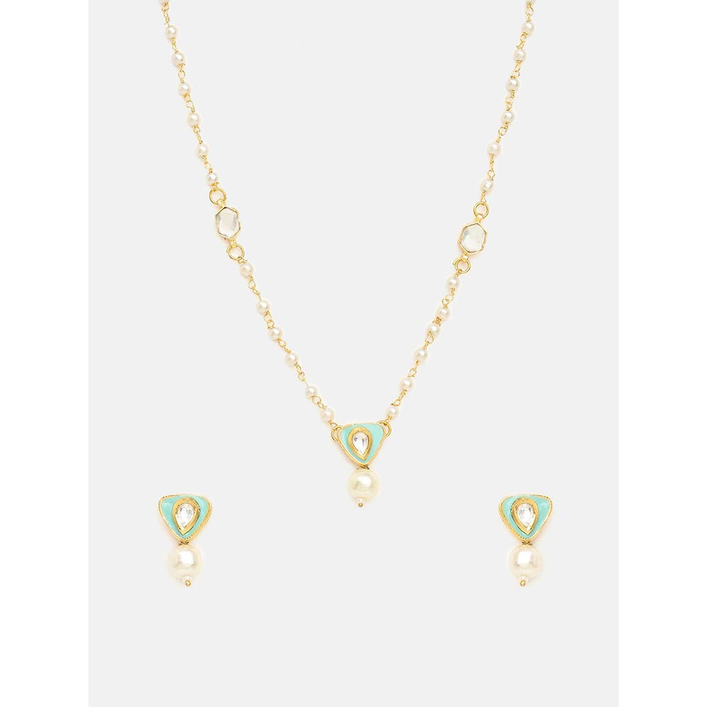 Ruby Raang Studio Ruhani Pearl Kundan Necklace with Earrings
