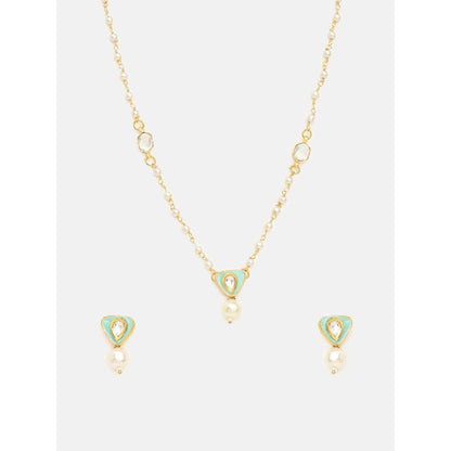 Ruby Raang Studio Ruhani Pearl Kundan Necklace with Earrings