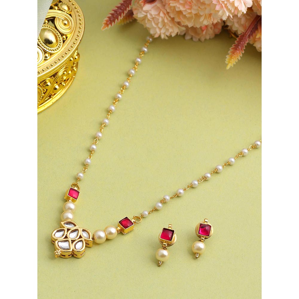 Ruby Raang Studio Rani Pearl Kundan Necklace with Earrings