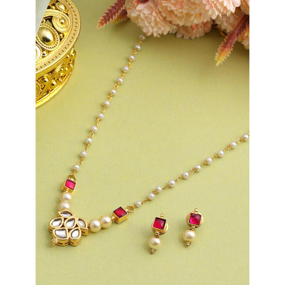 Ruby Raang Studio Rani Pearl Kundan Necklace with Earrings