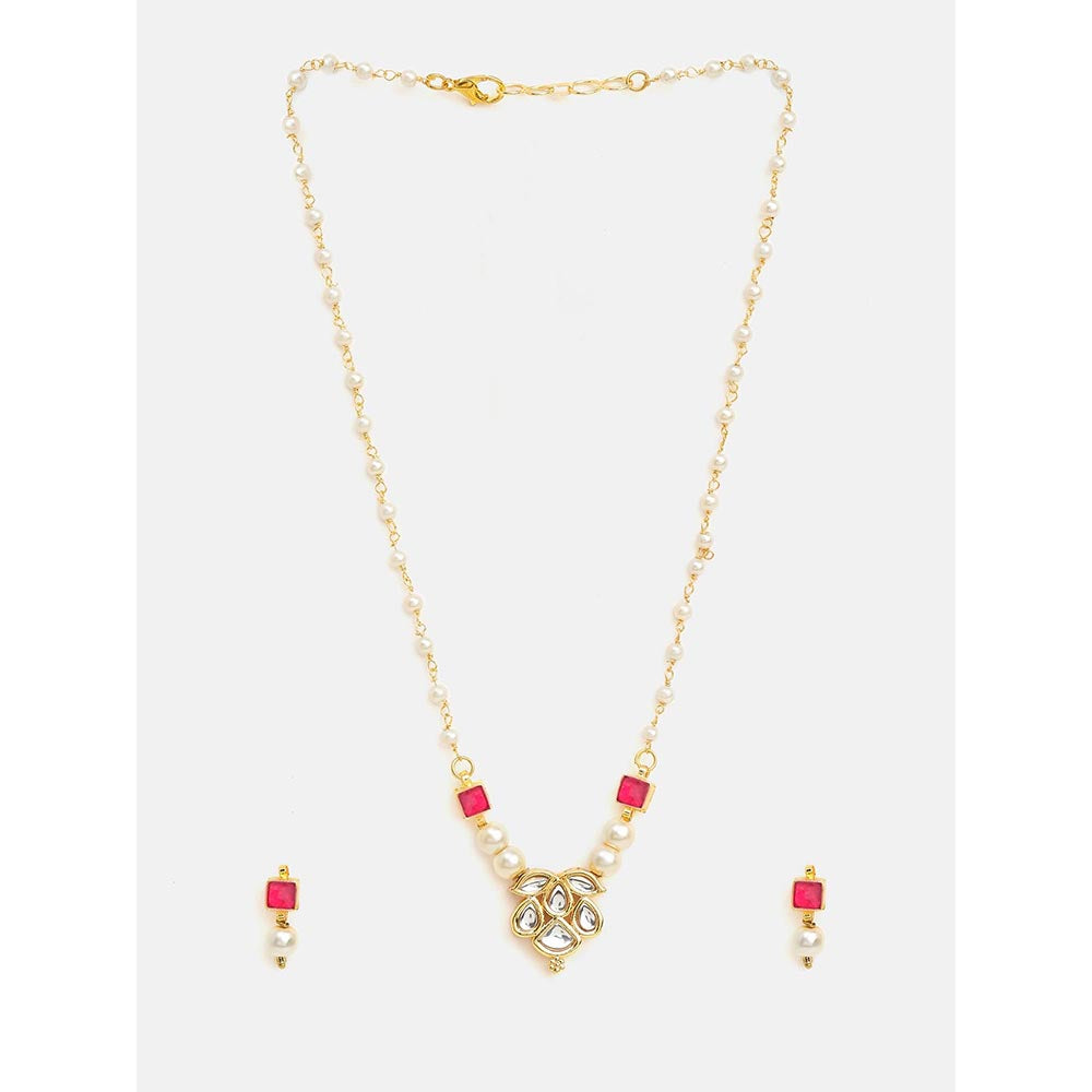 Ruby Raang Studio Rani Pearl Kundan Necklace with Earrings