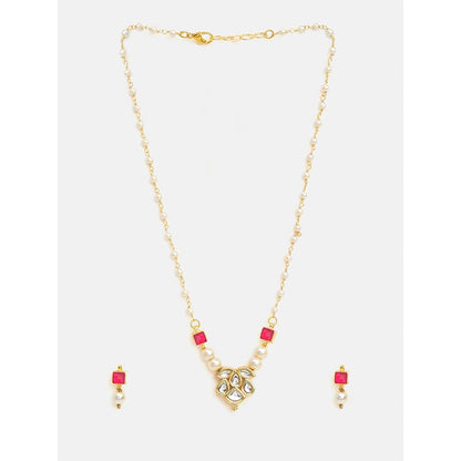 Ruby Raang Studio Rani Pearl Kundan Necklace with Earrings
