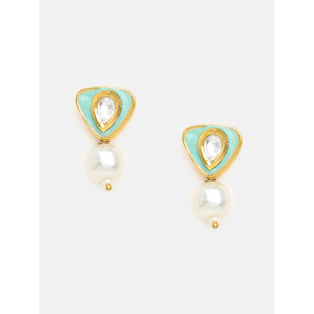 Ruby Raang Studio Saanjh Pearl Kundan Blue Earrings with Maang Tikka