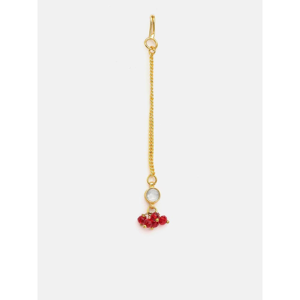 Ruby Raang Studio Noor-E-Laal Pearl Red Kundan Earrings with Maang Tikka