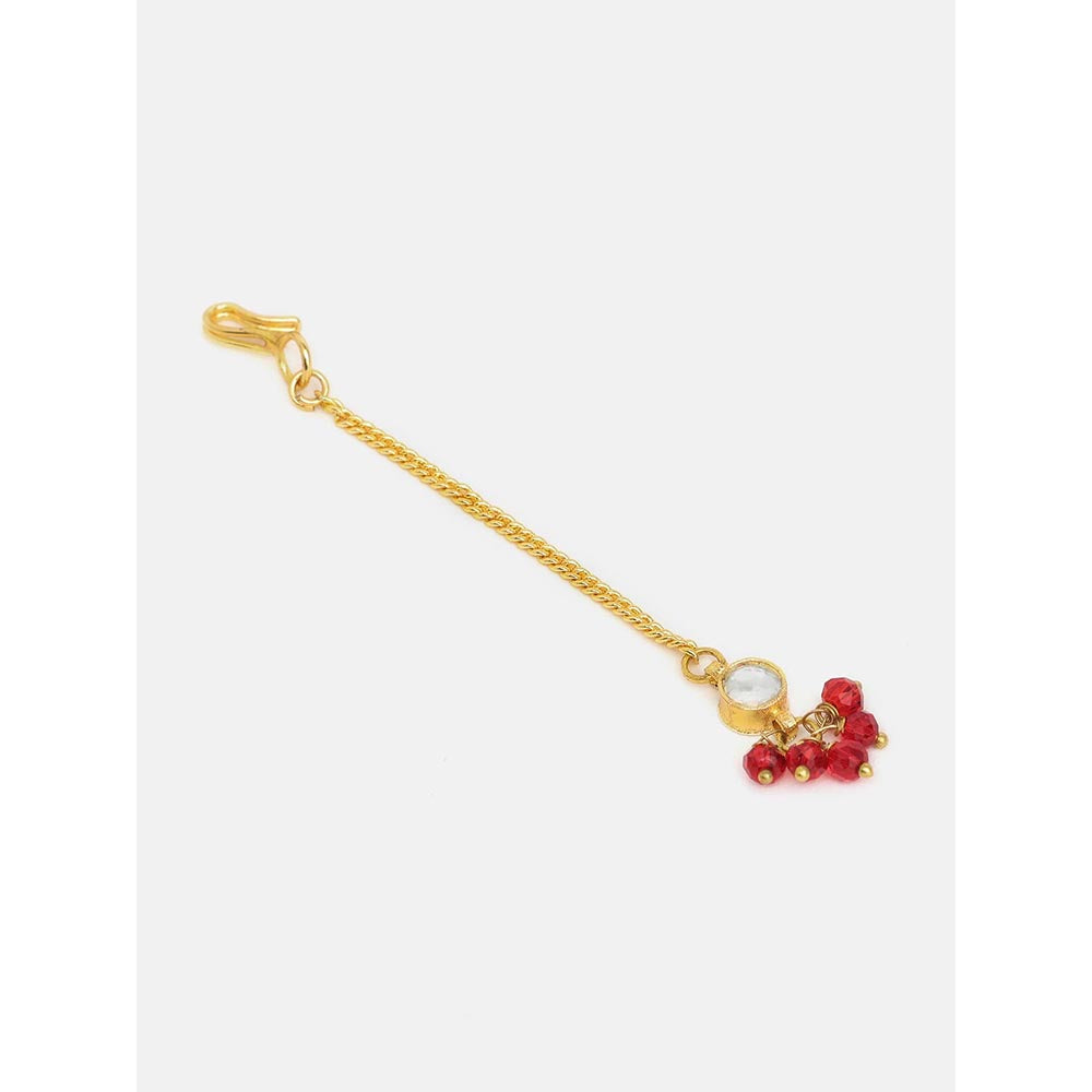 Ruby Raang Studio Noor-E-Laal Pearl Red Kundan Earrings with Maang Tikka