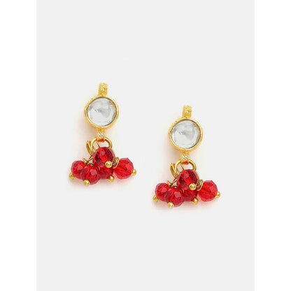 Ruby Raang Studio Noor-E-Laal Pearl Red Kundan Earrings with Maang Tikka