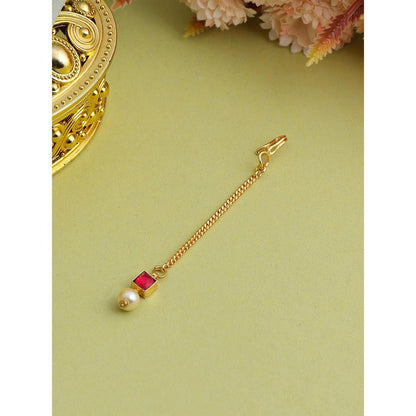 Ruby Raang Studio Crimson Drop Pearl Kundan Maang Tikka