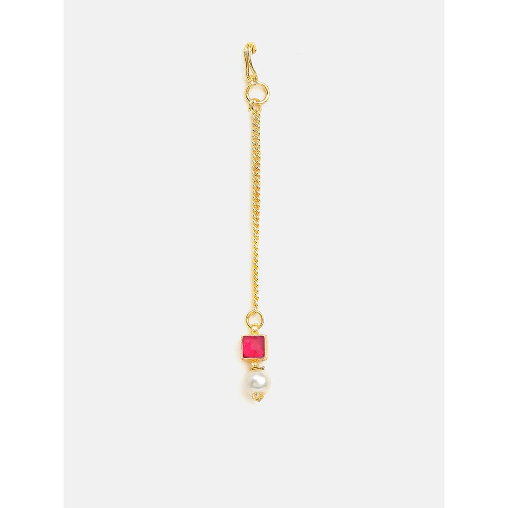 Ruby Raang Studio Crimson Drop Pearl Kundan Maang Tikka