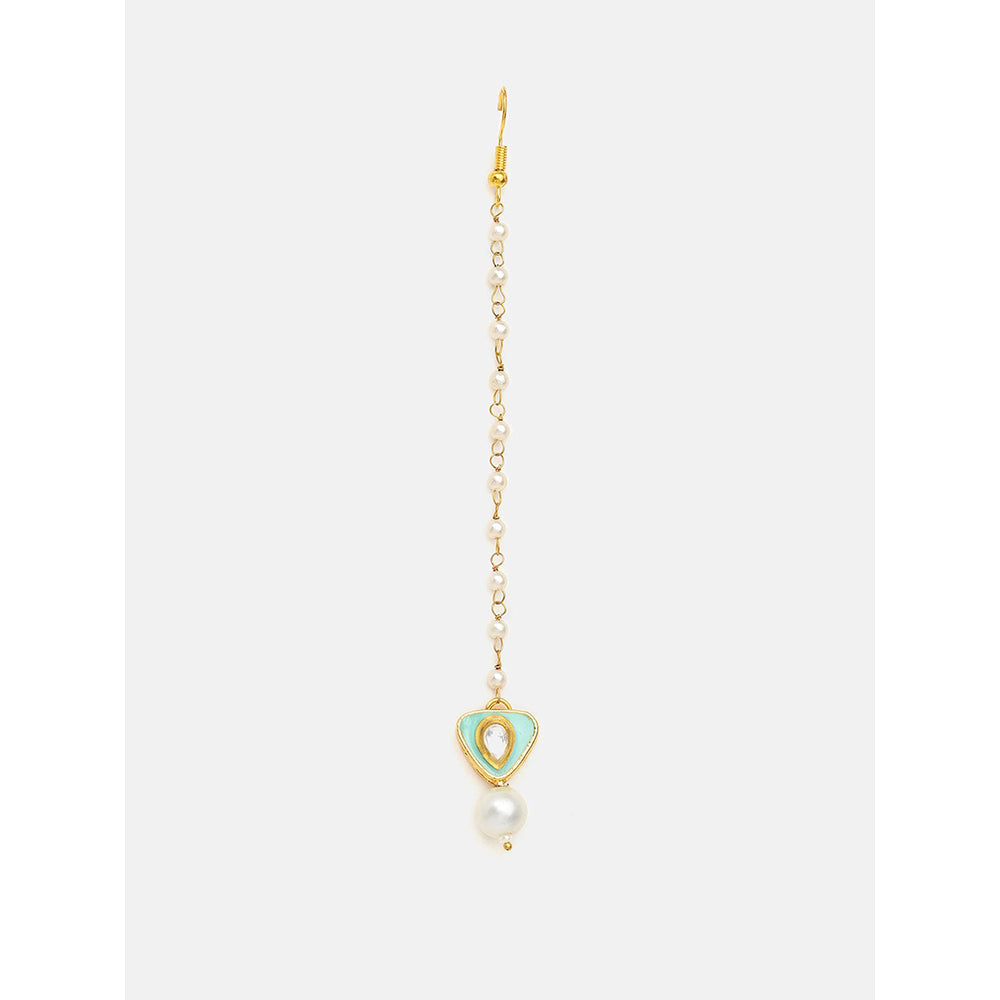 Ruby Raang Studio Pastel Green Whisper Pearl Kundan Maang Tikka