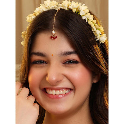 Ruby Raang Studio Raat Raani Pearl Kundan Maang Tikka