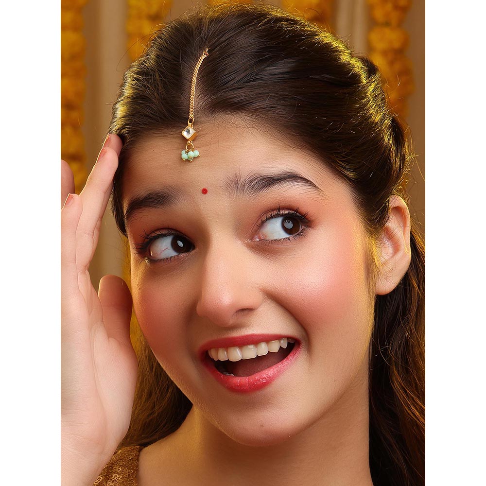 Ruby Raang Studio Green Kundan Maang Tikka