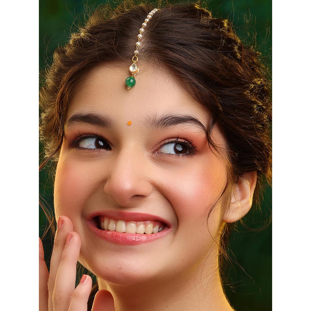 Ruby Raang Studio Green Drop Maang Tikka