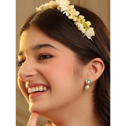 Ruby Raang Studio Ruhani Green Pearl Kundan Earrings