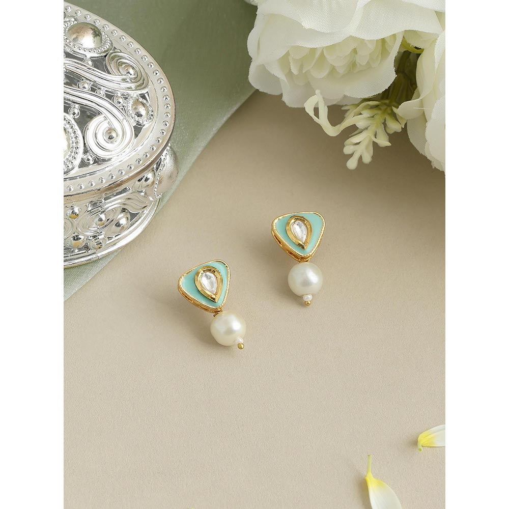 Ruby Raang Studio Ruhani Green Pearl Kundan Earrings