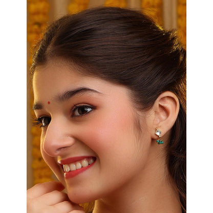 Ruby Raang Studio Diamond Pearl Kundan Dangling Earrings