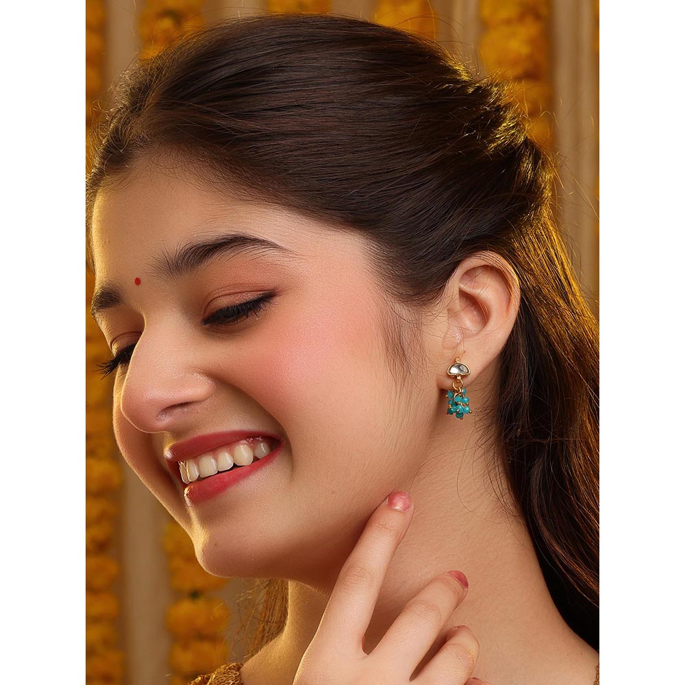 Ruby Raang Studio Pearl Kundan Stone Drops Earrings